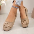 thumbnail image 6 of Samdudou Slip On Shoes for Women Closed Toe Square Front Faux Suede Ballet Flats Statement Metallic D-Ring Buckle Decor Elegant Office Work Business Casual Footwear, 6 of 8