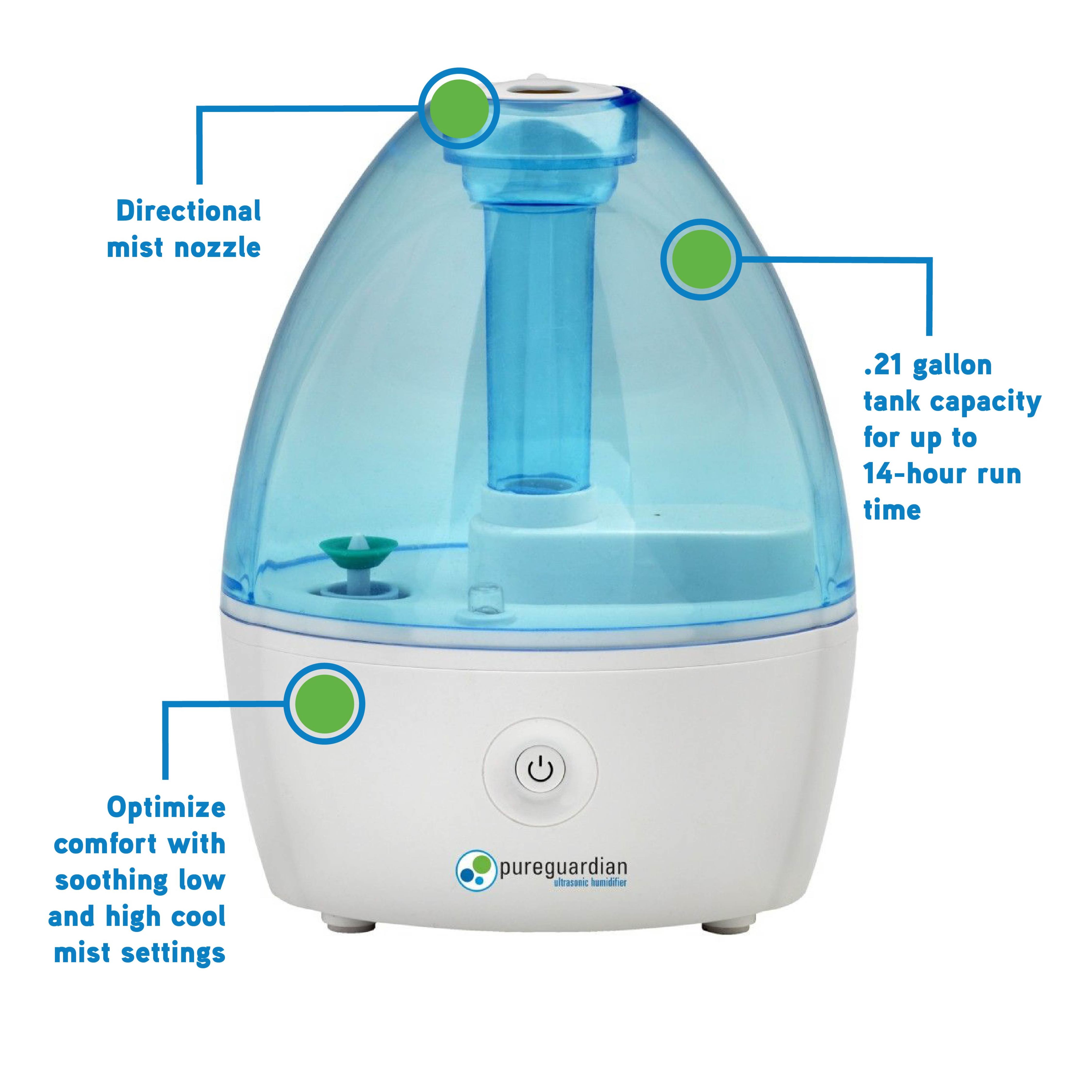 PureGuardian 0.21 Gallon 210 Sq. ft Cool Mist Ultrasonic Humidifier 14-Hour Runtime, H910BL - image 5 of 9