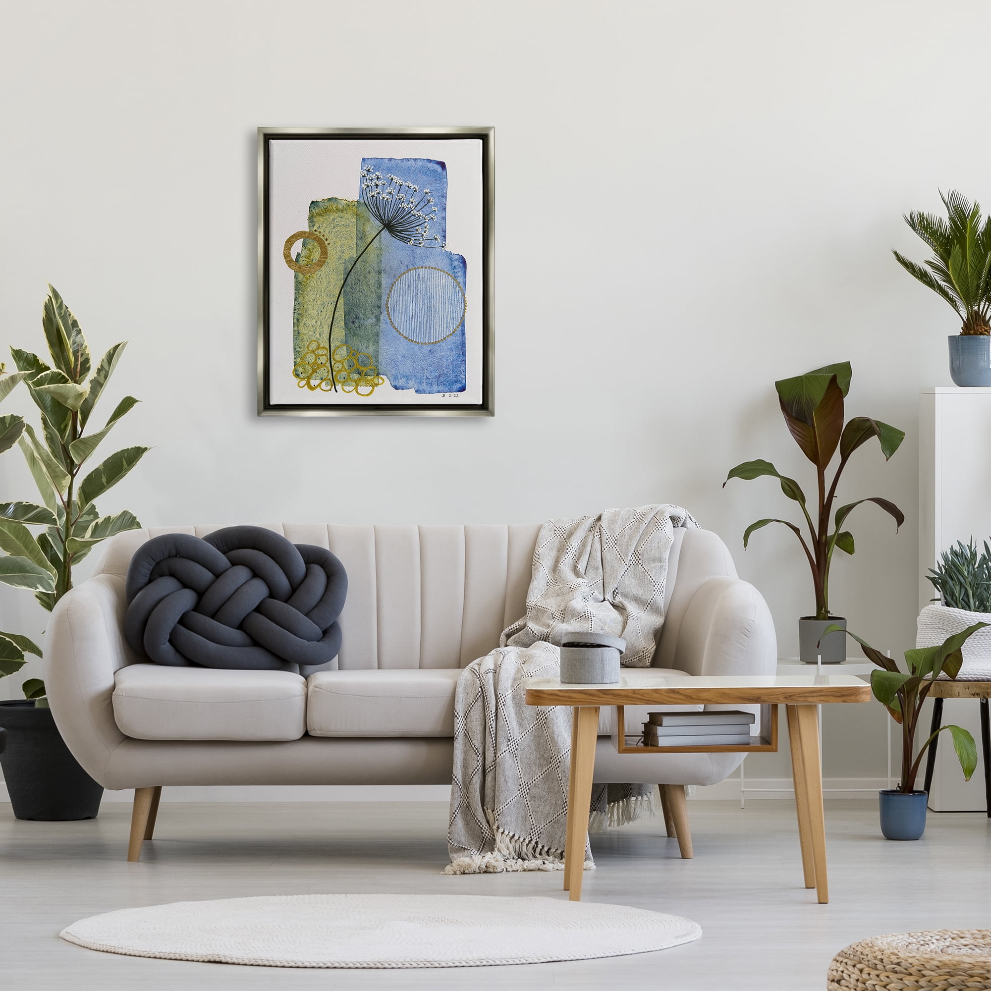 Stupell Industries Modern Dandelion Sprig Abstract Painting Gray Floater Framed Art Print Wall Art, 25 x 31