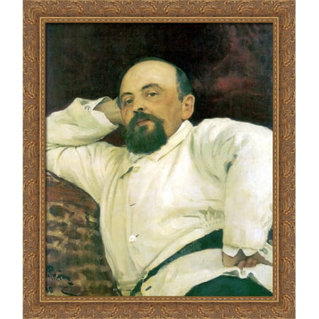 Portrait of Savva Mamontov 28x34 Large Gold Ornate Wood Framed Canvas Art by Ilya Repin