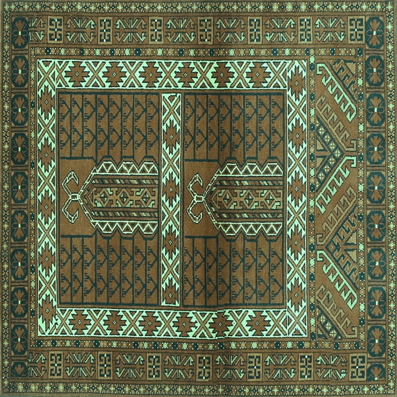 Ahgly Company Indoor Square Southwestern Turquoise Blue Country Area Rugs, 4' Square