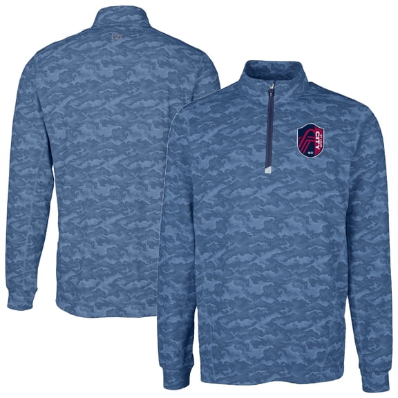 Men's-Cutter & Buck Navy St. Louis City SC Big & Tall Traverse Stretch Eco Camo Print Quarter-Zip Pullover Top