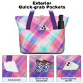 thumbnail image 2 of Women's Large Tote Bag with Zipper - 20L Purple Checkered Travel Beach Weekender Duffle Bag Foldable Teacher Nurse Handbag for Work, Gym Shoulder Bag - Fits 15.6" Laptop, Folds Into Pouch, 2 of 5