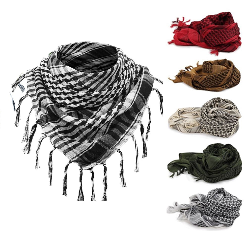 3 Arab Plaid Fringe Scarves Cotton Shemagh Keffiyeh Head Neck Scarf with Tassel for Tactical Outdoor Camping Accessory Unisex 