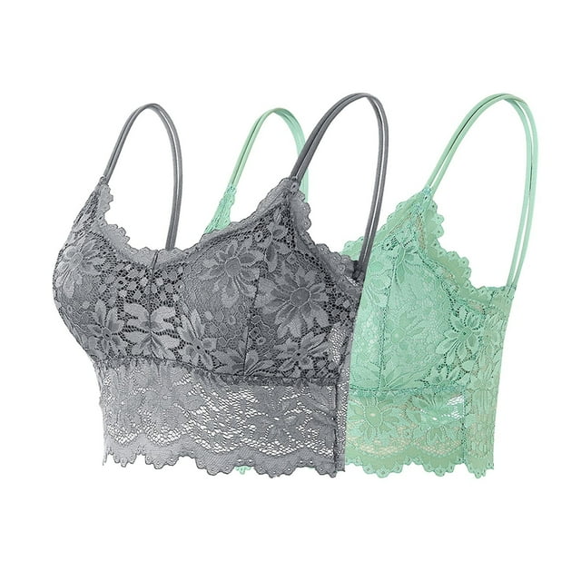 2 piezas de sujetador de encaje con tirantes sólidos para mujer, ropa interior de poliéster con huecos