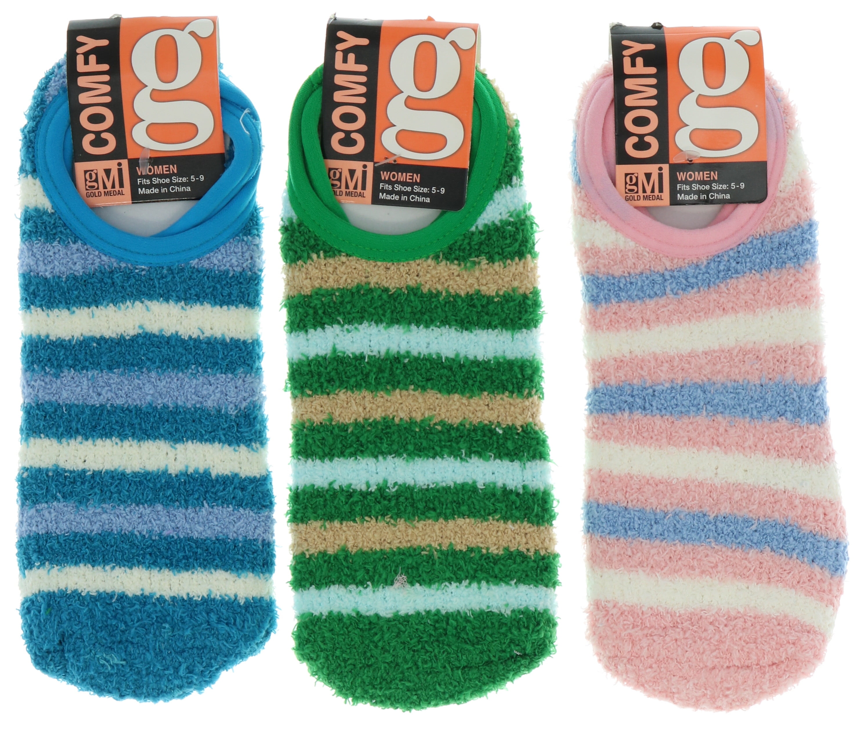 Comfy Women's Fuzzy Ankle Slipper Socks with Grippers (3Pr) (Baby Pink