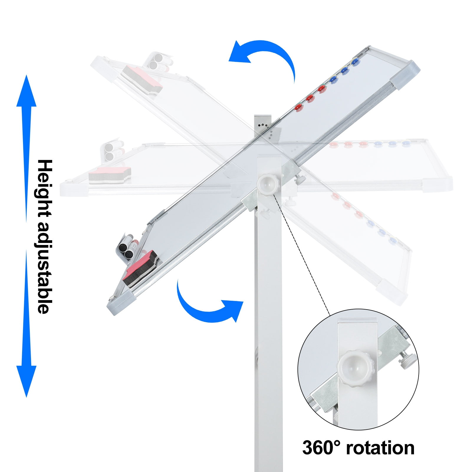 TidBay Rolling Whiteboard, White Board with Wheels, Mobile Whiteboard with Stand, Portable Magnetic Dry Erase Board on Wheels, with 5 Markers, 12 Magnetic Nails & 1 Eraser