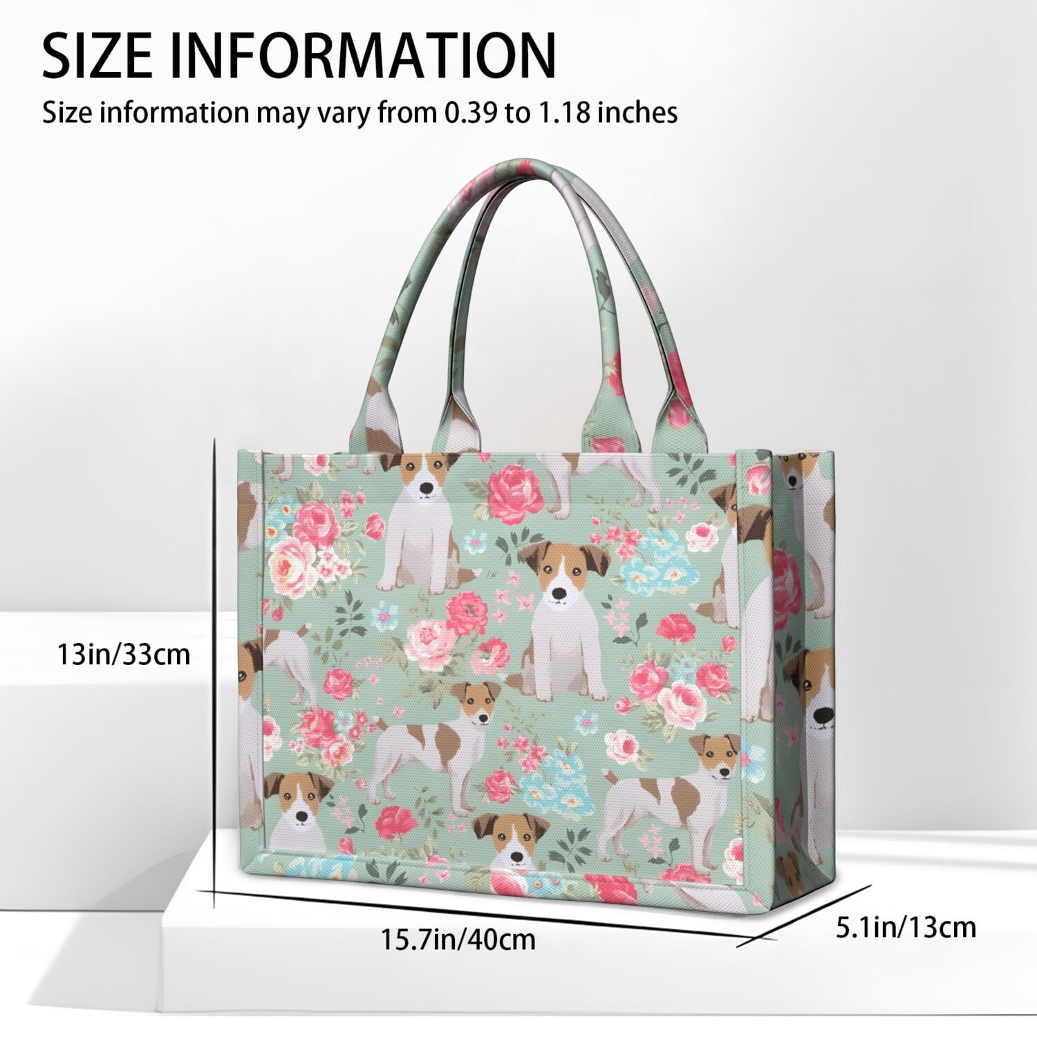 Large Capacity Tote Bag,Jack Russell Terrier Dog and Flower Handbag Fashion Luxury Tote Bag,15.7"x13"x 5.1" Inches,Laptop Compatible
