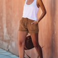 thumbnail image 3 of Women'S Summer Mid Waist Elastic Denim Shorts Stretchy Short Casual Hot Pants with Pockets Khaki S, 3 of 8