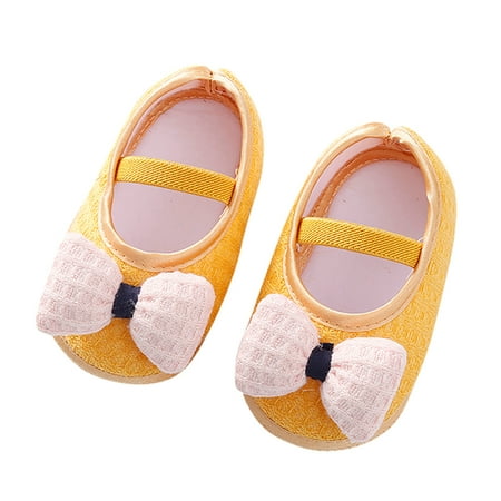 

TOWED22 Princess Bow Party Wedding Pumps Baby Girls Mary Jane Flats Bow Non-Slip Beach Sandals 6 Yellow