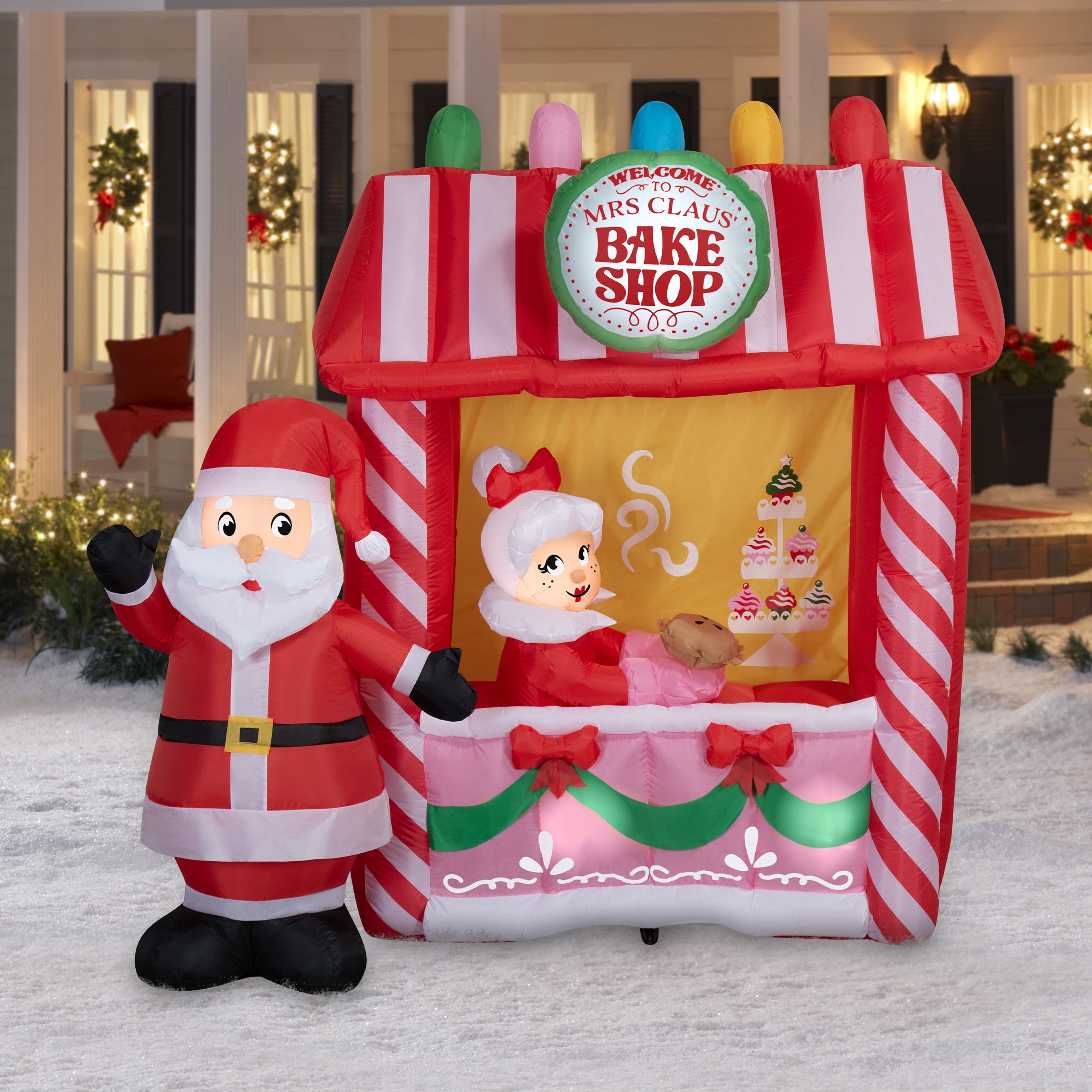 5.9 ft Santa and Mrs. Claus Bake Shop Christmas Airblown Yard Inflatable, Multicolor, by Holiday Time