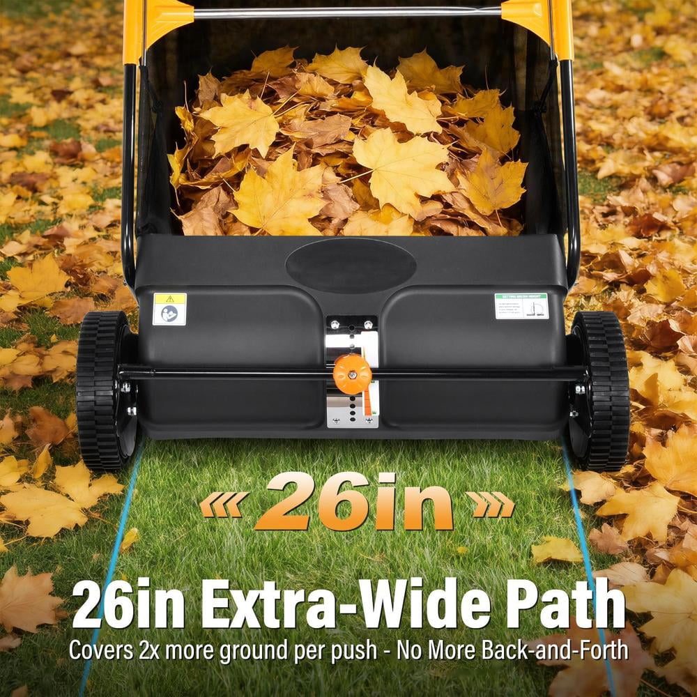 Push Lawn Sweeper, 26inch Leaf & Grass Collector, Heavy Duty Thickened Steel Durable to Use with Mesh Collection Hopper Bag
