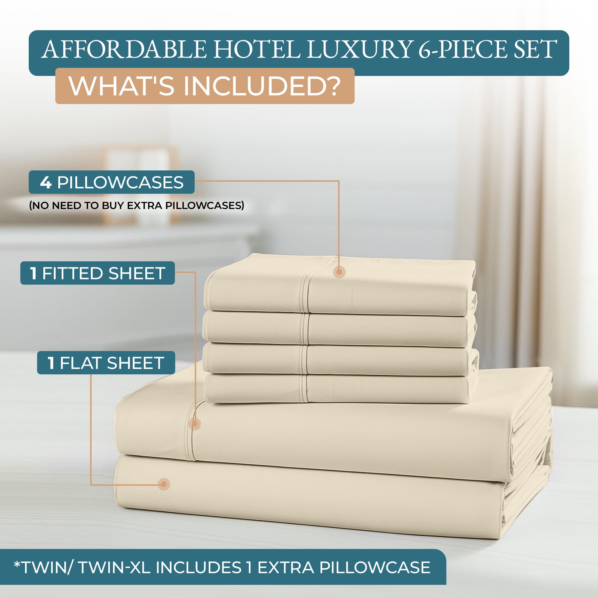 100% Cotton Sheet Set – 600 Thread Count Queen Bed Sheets, Luxuriously Soft Sateen Sheet for Everyday Comfort, Snug Fit 15" Deep Pocket, 2 Additional Pillowcases – Ivory