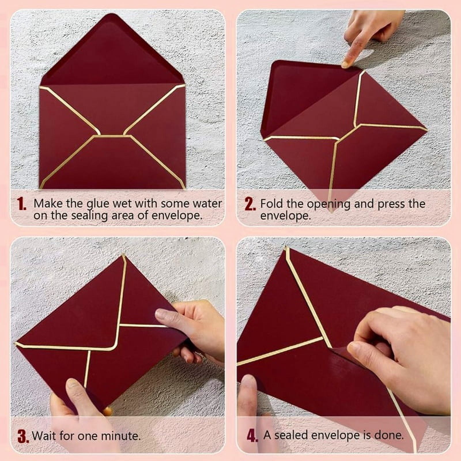 100 PCS A7 Burgundy Invitation Envelopes with Gold Border, 5x7 Inch, V-Flap, Quick Seal - Perfect for Special Occasions