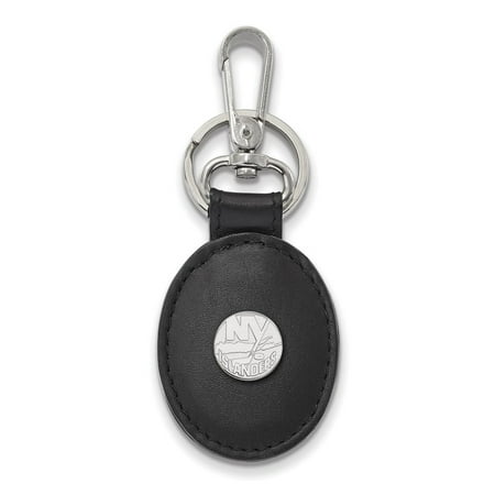 Islanders Nhl Leather - Solid 925 Sterling Silver NHL New York Islanders Black Leather Oval Key Chain