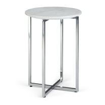 Simpli Home Marsden Modern 18 inch Wide Metal Accent Side Table with Polished Stainless Steel Base in White, Silver