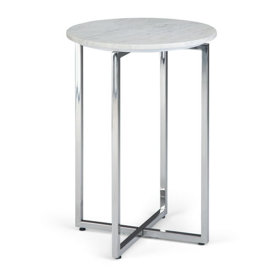 Simpli Home Marsden Modern 18 inch Wide Metal Accent Side Table with Polished Stainless Steel Base in White, Silver