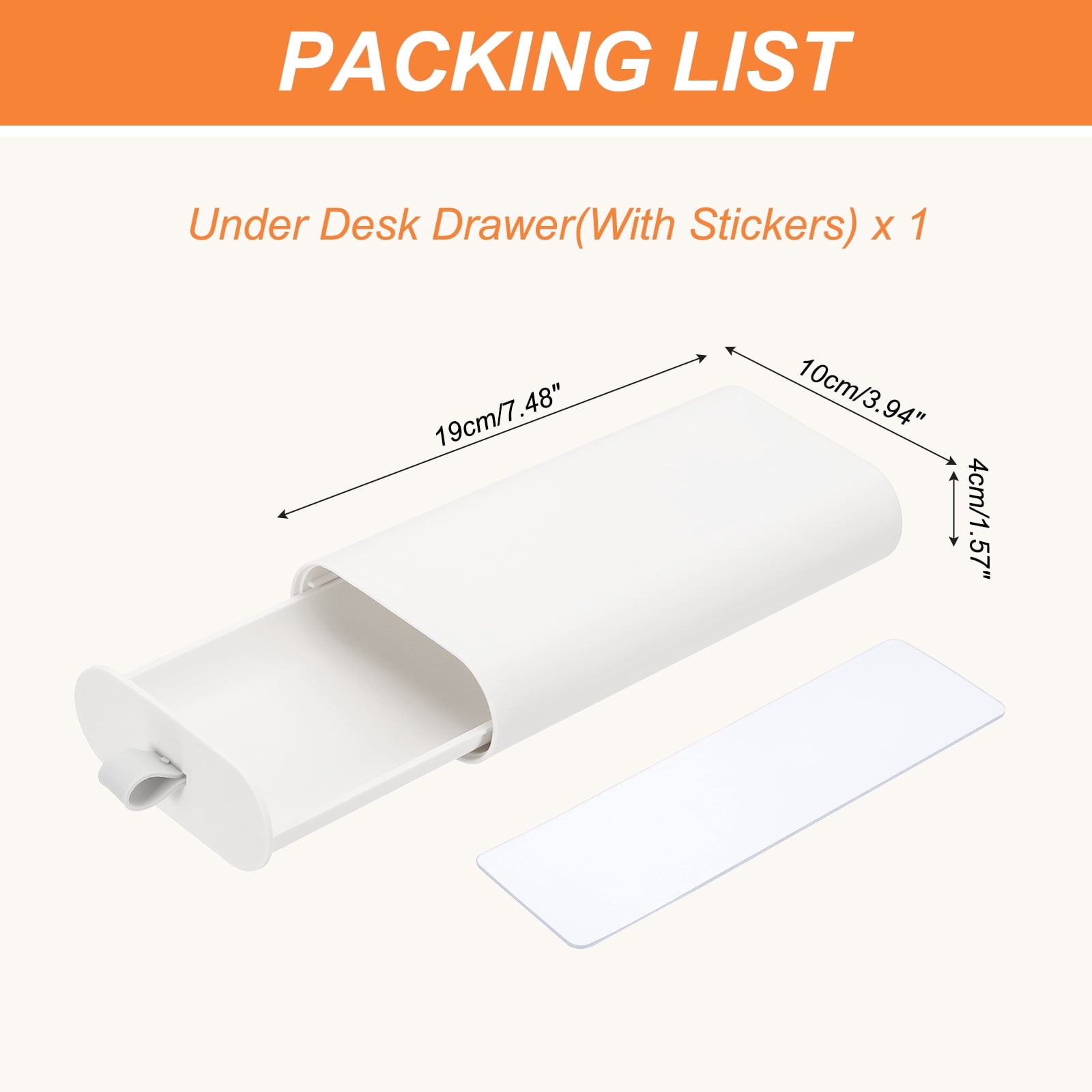 Uxcell Under Desk Drawer Self-Adhesive Slide Out Storage Box Attachable Organizer for Home Office Classroom, White, 1 Pcs