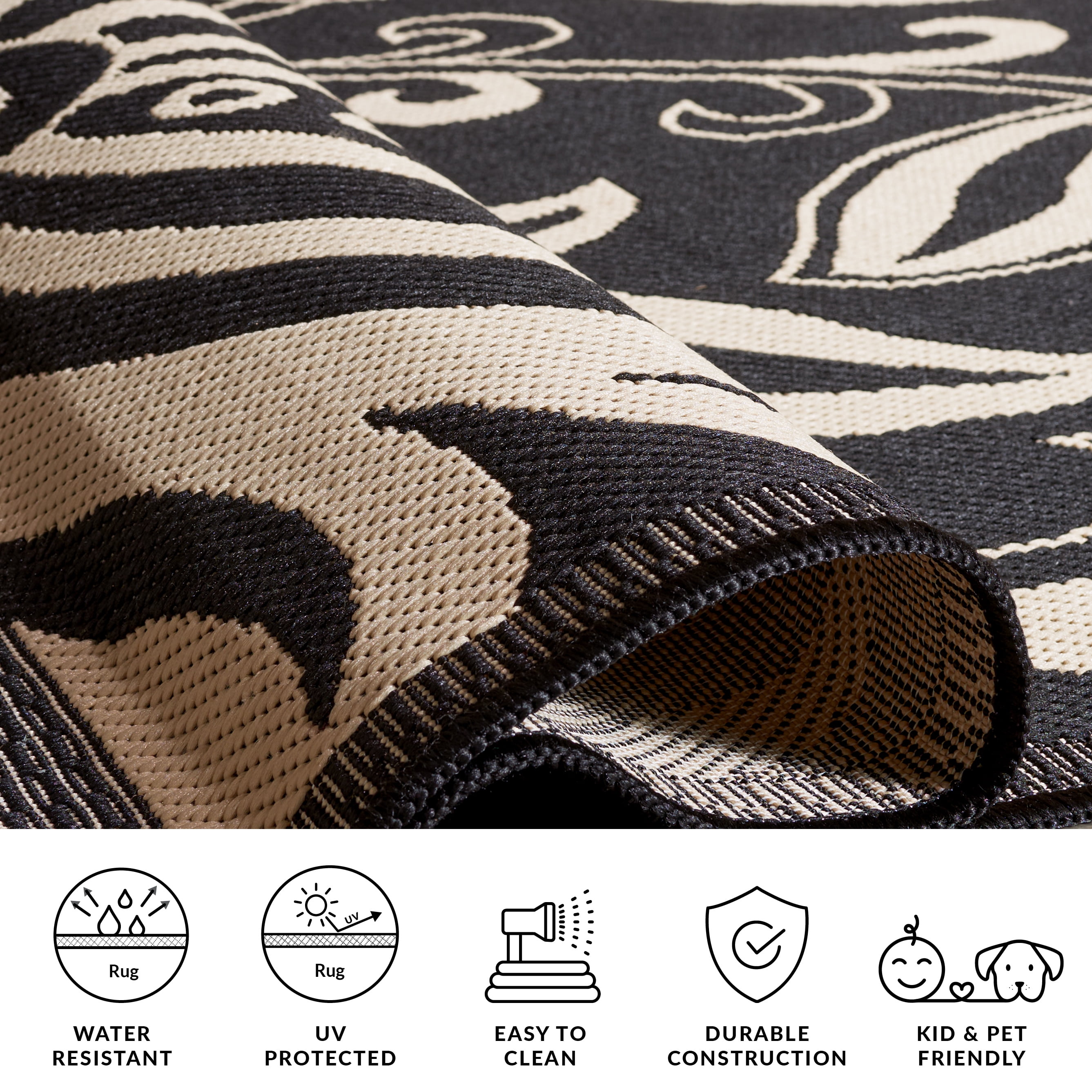 Safavieh Courtyard Crystal Floral Indoor/Outdoor Area Rug, Black/Sand, 9' x 12'