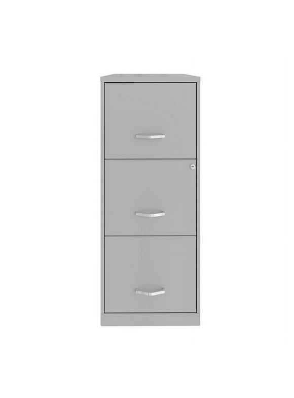 Pemberly Row 3 Drawer Modern Metal Vertical File Cabinet with Lock in Silver