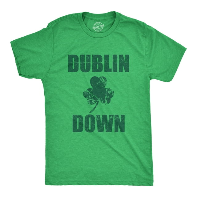 Mens Dublin Down St Patricks Day T Shirt Funny Tee for Guys (Heather Green - Dublin Down) - XXL