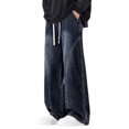 thumbnail image 2 of USNSM Men's Elastic Waist Baggy Jeans Y2K Wide Leg Loose Fit Denim Hip Hop Drawstring Multiple Pockets Cargo Casual Mid Rise Pull On Trousers Blue XXL, 2 of 7