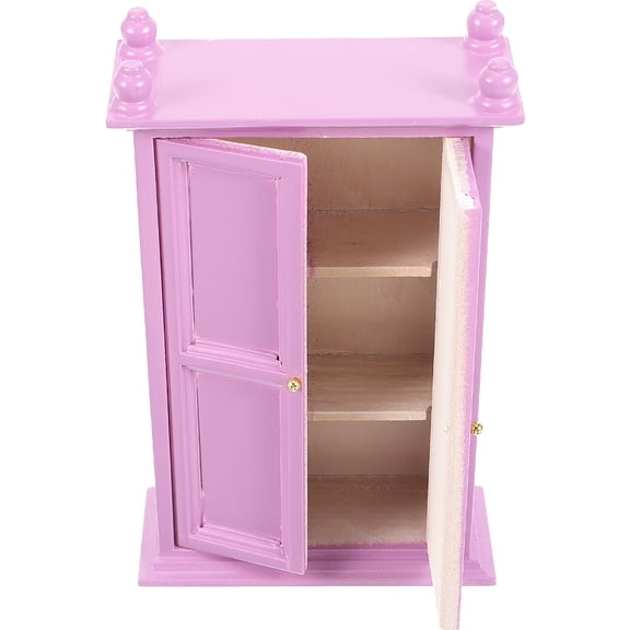 ULTNICE Purple Wooden Dollhouse Wardrobe for Realistic Bedroom Decor