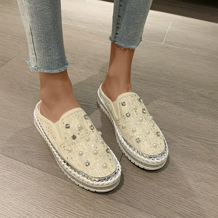 

Homadles Flats Shoes- on Clearance Flats Casual Rhinestone Outside Dressy in Store Sandals Shoes Beige Size 6