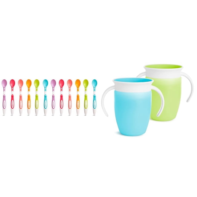 Cucharas y entrenador para bebés, taza para sorber, Munchkin, punta blanda, 12 unidades, 7 onzas