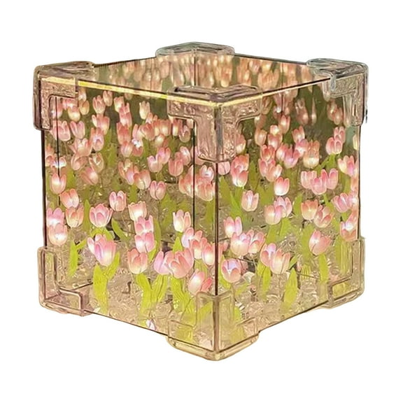 Xinyolin Handmade DIY Tulips Cube Lamp: Soft Glow Easy Install Romantic Tulips Flower Night Light Desktop Decor