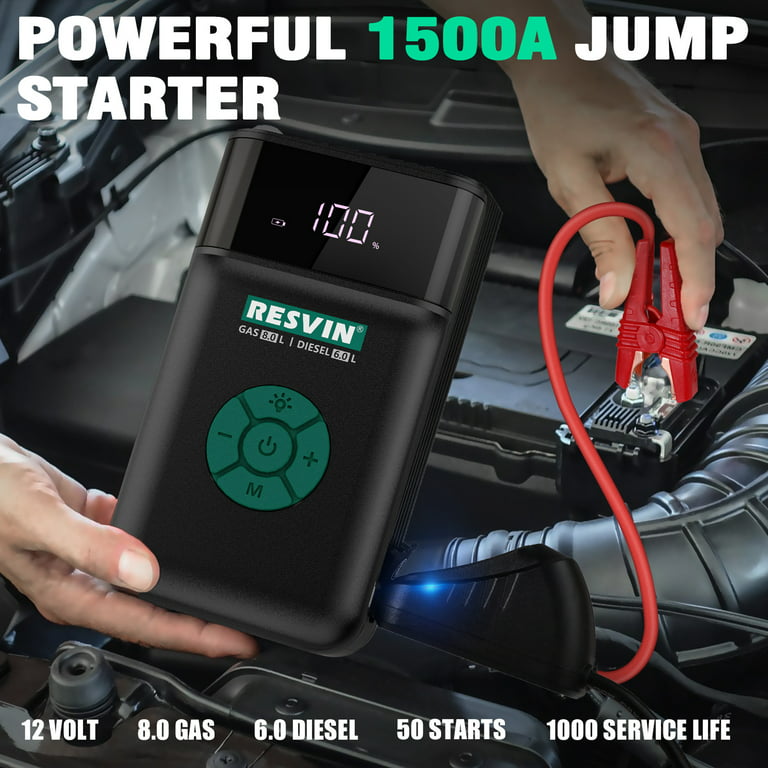 BUTURE 5000A Car Jump Starter (All Gas/10L Diesel) Smart Portable Battery  Pack, 12V Safe Jump Box with Extended Jumper Cables, Fast Charge, 160W DC