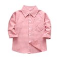 thumbnail image 4 of Boys Girls Shirts Long Sleeve Button Down Collared Checked Shirt with Chest Pocket Kids School Uniform 2-9 Years, 4 of 9