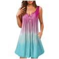 thumbnail image 1 of Robes d'Été pour Femmes Col Rond Imprimé Boutons Manches Courtes Robes Décontractées Swing Plage Mini Robe avec Poches, 1 of 4