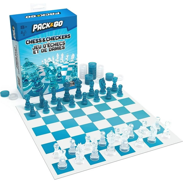 SPIN MASTER GAMES Pack & Go Chess & Checkers Board Game from Spin Master Games Portable 2-Player Games Chess Board Chess Set for Adults and Kids Ages 8 and up