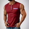 thumbnail image 2 of USNSM Men's Summer Tank Tops Color Block Button Down Sleeveless Henley T Shirts Pullover Casual Slim Fit Shirts with Pocket Red XL, 2 of 8