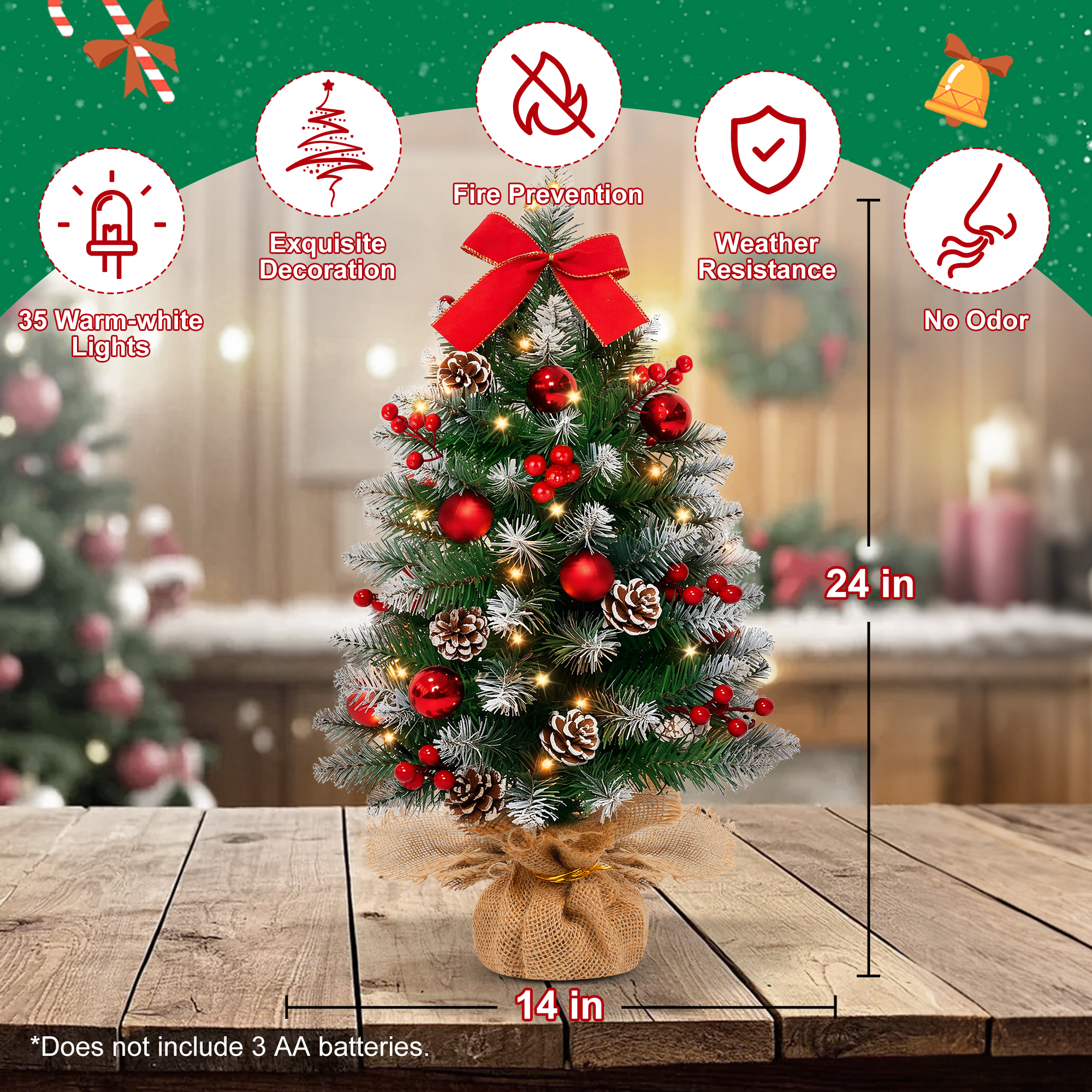 Yexmas 2-Pack 24-Inch Pre-Lit Mini Tabletop Christmas Trees photo 3