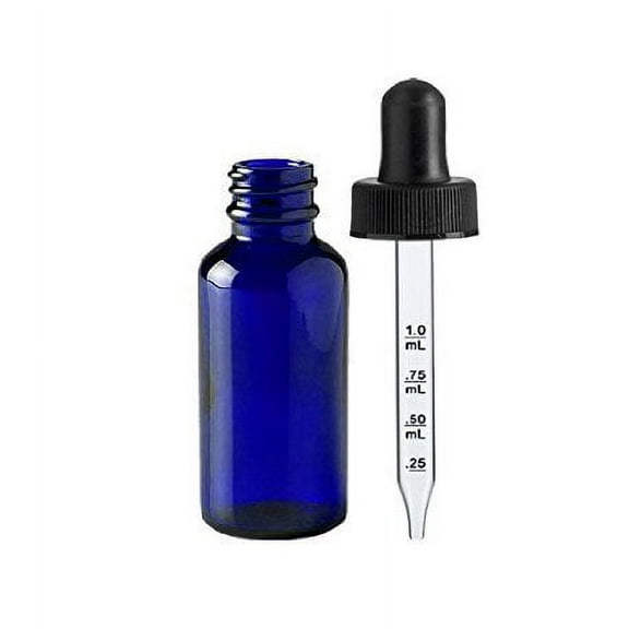 1 oz Cobalt Blue Boston Round Glass Bottle - w/Glass Dropper - pack of 24