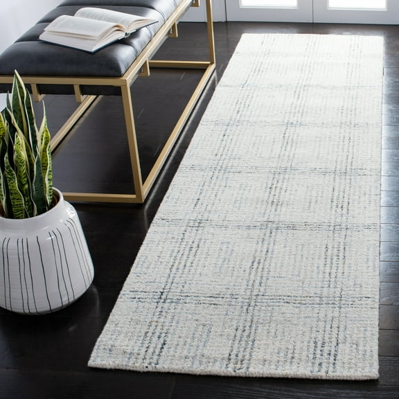SAFAVIEH Abstract Anderson Plaid Runner Rug, Ivory/Gold, 2'3" x 8'