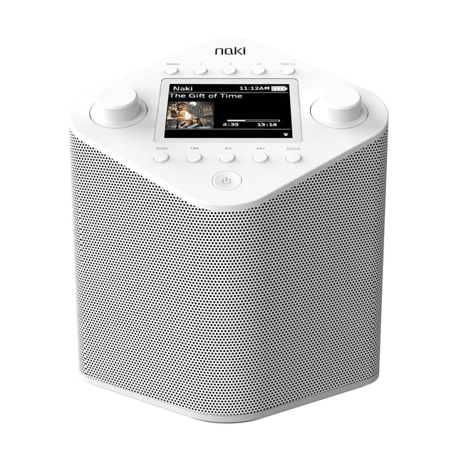 Naki Pulse - Reproductor de Música Kosher en Streaming Online (Blanco) con Bocina Única de 5W, Base Antideslizante de Goma y Bluetooth