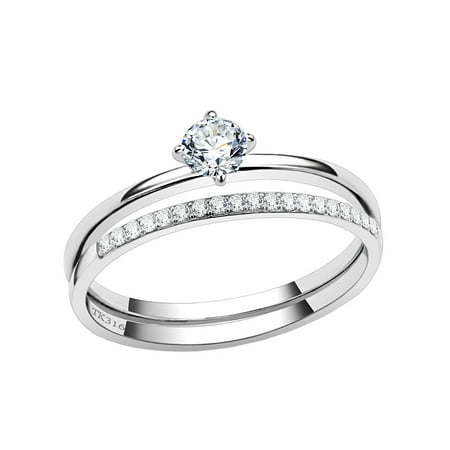 Clear Cubic Zirconia Wedding Band 4x4mm Round Clear CZ Stainless Steel Small Delicate Band Wedding Ring Set - Size 8 ()