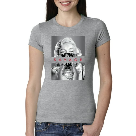 Wild Bobby, Marilyn Savage Bandana, Streetwear, Women Slim Fit Junior Tee, Heather Grey, XX-Large