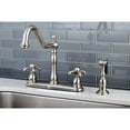 thumbnail image 2 of Kingston KB1758TXBS French Country Two-Handle 4-Hole 8" Centerset Kitchen Faucet with Brass Sprayer in Brushed Nickel, 2 of 5