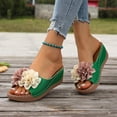thumbnail image 6 of Xdegoge Sandals for Women Summer Wedge Slides Open Toe Flower Decor Contrast Stitching Platform Mules Casual Beach Walking Shoes Lightweight Non Slip Sole Ladies Footwear, 6 of 9