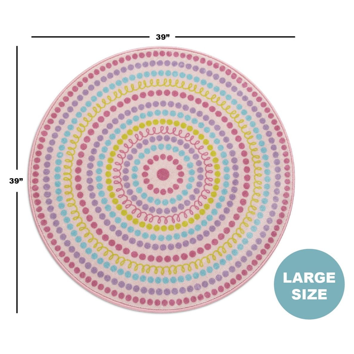 Delta Children Kids Rainbow Dot Round Area Rug, 39-Inch, Pink