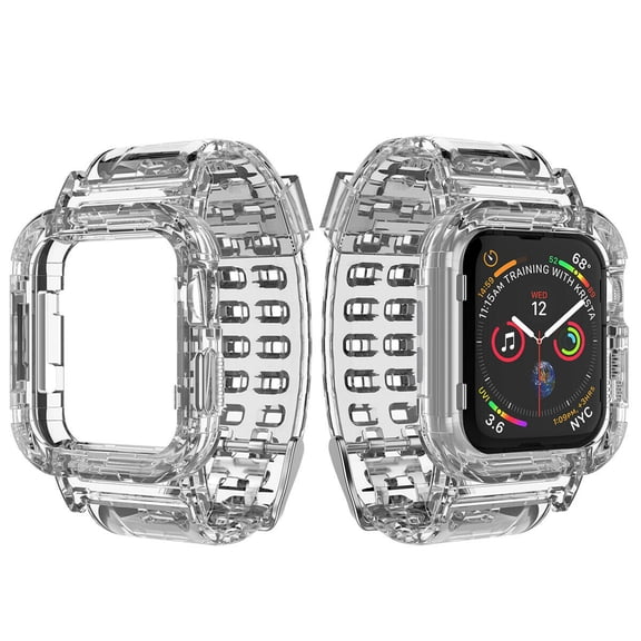 Tekcoo Crystal Clear iWatch Band Strap with Rugged Bumper Case Accessories fits for Apple Watch 38mm 40mm 42mm 44mm 41mm 45mm, iWatch Series SE/7/6/5/4/3/2/1 -Clear