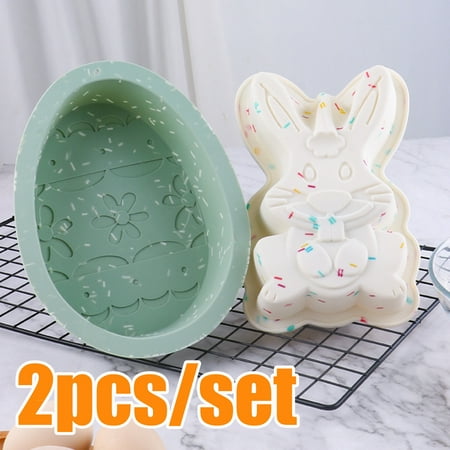

Happy date 2Packs Dessert Mold Food Grade Easter Bunny Rabbit Egg Mold Silicone Mold Fondant Cake Chocolate Mould Baking Tool for Home Bakery Easter Decorations