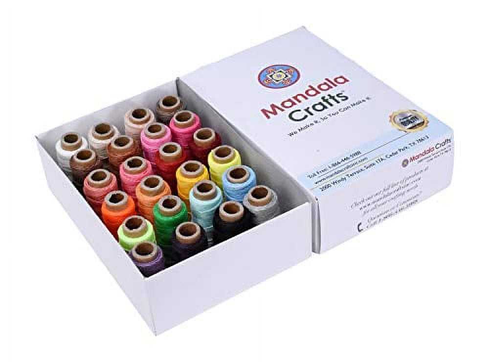Round Waxed Thread for Leather Sewing - Leather Thread Wax String Polyester Cord for Leather Craft Stitching Bookbinding by Mandala Crafts 0.8mm 22 X 24 Yards 24 Assorted Colors