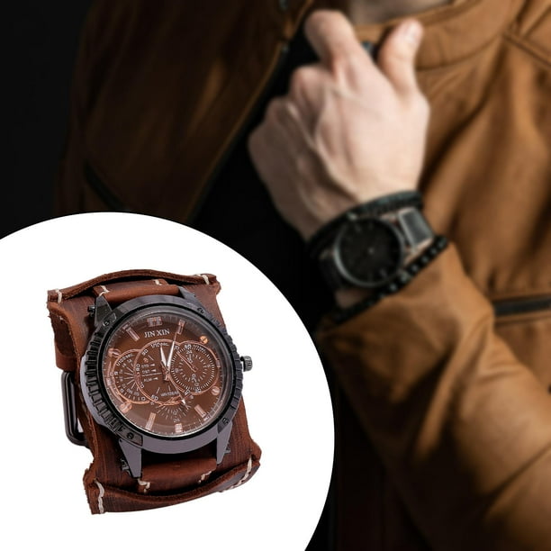 MERIGLARE Men Wrist Watch Cuff Watch Round Dial Roman Numerals Leather Bracelet Watch Male Brown Walmart