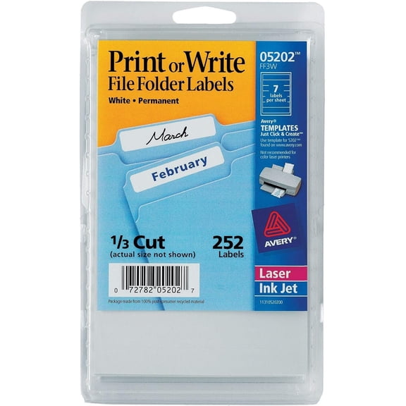 Avery Filing Label File Labels - White, Multicolor