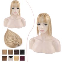 MY-LADY 100% Remy Human Hair Women Topper Hair Toppers Silk Base Hair Pieces Clip In Hair Topper with 3D Air Bangs 17 Colors 10inch #12P613 Golden Brown & Bleach Blonde
